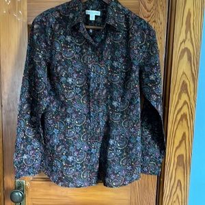 Coldwater Creek Brown Paisley Cotton Shirt Medium